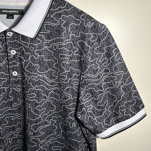 Karl Lagerfeld Paris Logo & Camo-Print Polo Mens Black US Size S - Picture 4 of 12